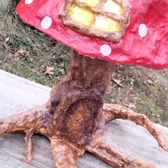 Paper mache tree with bright red mushroom cap..fairy house... - Picture 5 of 7